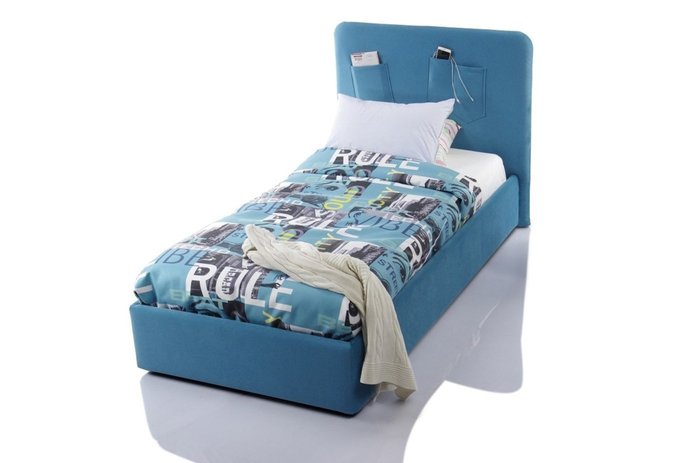 Кровать Fancy 120х200 с подъемным механизмом и ортопедической решеткой голубого цвета - лучшие Кровати для спальни в INMYROOM
