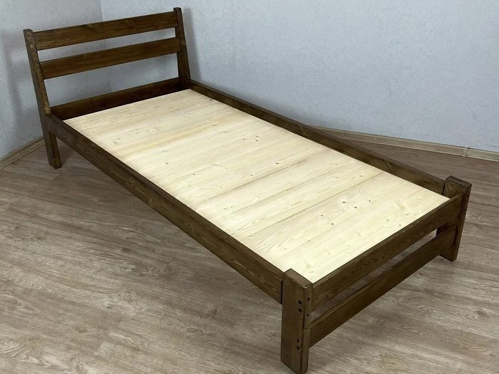 Кровать Мишка сосновая усиленная со сплошным основанием 90х200 цвета темный дуб - купить Кровати для спальни по цене 11559.0