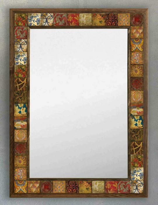 Настенное зеркало 53x73 с каменной мозаикой коричнево-красного цвета - купить Настенные зеркала по цене 27866.0