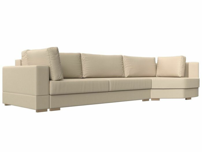Угловой диван-кровать Лига 026 бежевого цвета (экокожа) правый угол