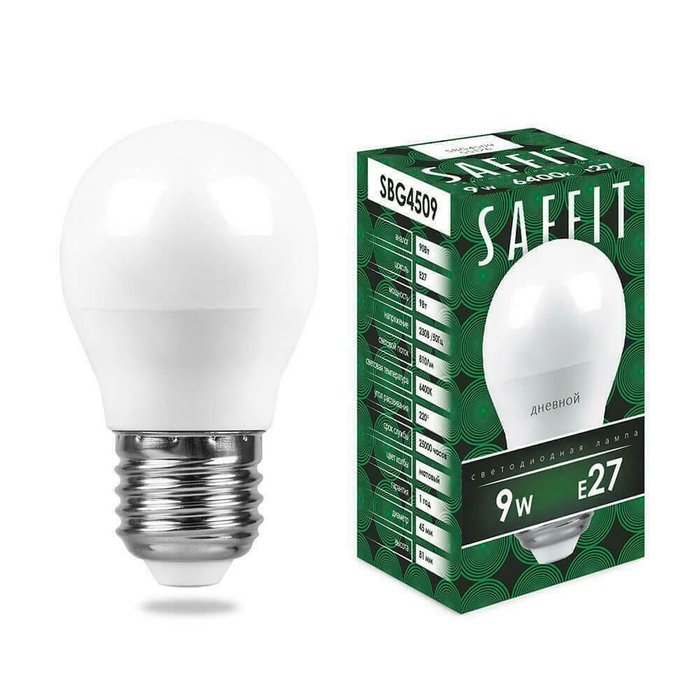 Лампа светодиодная Saffit E27 9W 6400K Шар Матовая SBG4509 55126 Лампа светодиодная Saffit E27 9W 6400K Шар Матовая SBG4509 55126