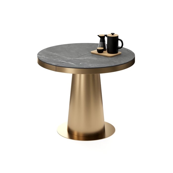Раздвижной обеденный стол Мирах M черно-золотого цвета - лучшие Обеденные столы в INMYROOM