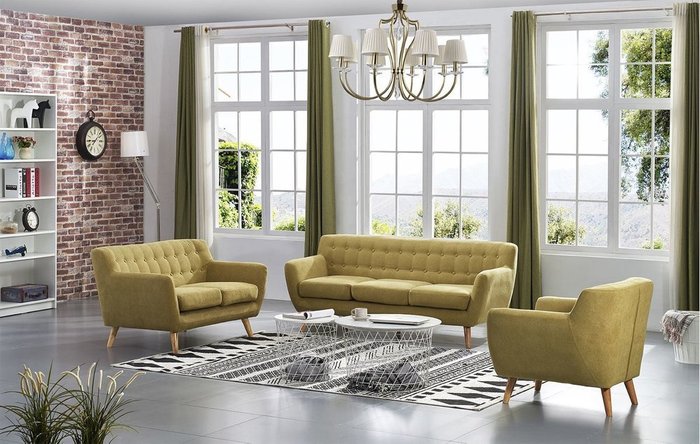 Прямой диван Copenhagen желто-зеленого цвета - купить Прямые диваны по цене 49407.0