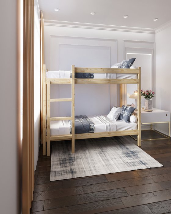 Кровать двухъярусная сосновая со сплошным основанием 80х190 бежевого цвета - лучшие Двухъярусные кроватки в INMYROOM