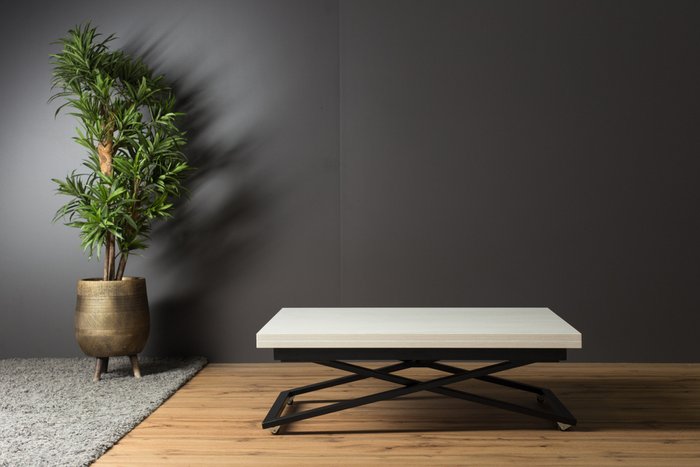 Стол трансформер Compact цвета дуб анкор светлый на черных опорах - лучшие Обеденные столы в INMYROOM