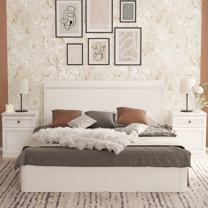 Кровать Белладжио 160х200 белого цвета с подъемным механизмом - купить Кровати для спальни по цене 67475.0