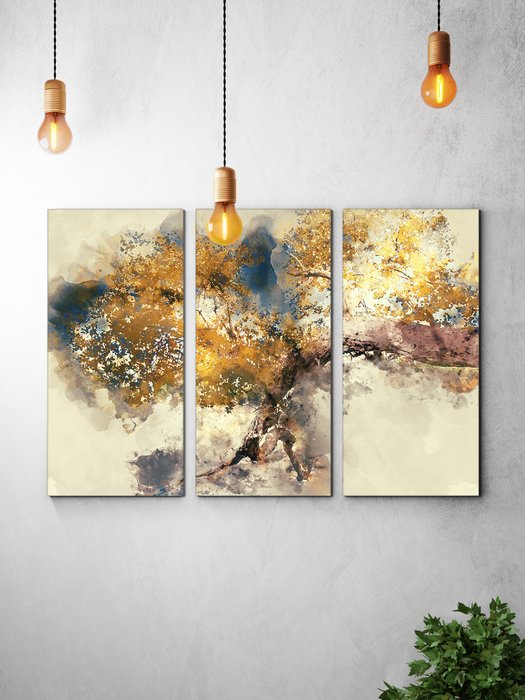 Модульная картина из трех частей Золотое дерево 70х105 на холсте - купить Картины по цене 8005.0