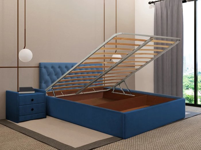 Кровать Фрейлина 160х200 тёмно-синего цвета с подъемным механизмом - купить Кровати для спальни по цене 53340.0