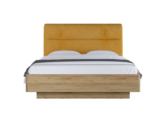 Кровать Amber Style 160х200 желтого-бежевого цвета с основанием - купить Кровати для спальни по цене 41480.0 Кровать Amber Style 160х200 желтого-бежевого цвета с основанием - купить Кровати для спальни по цене 41480.0