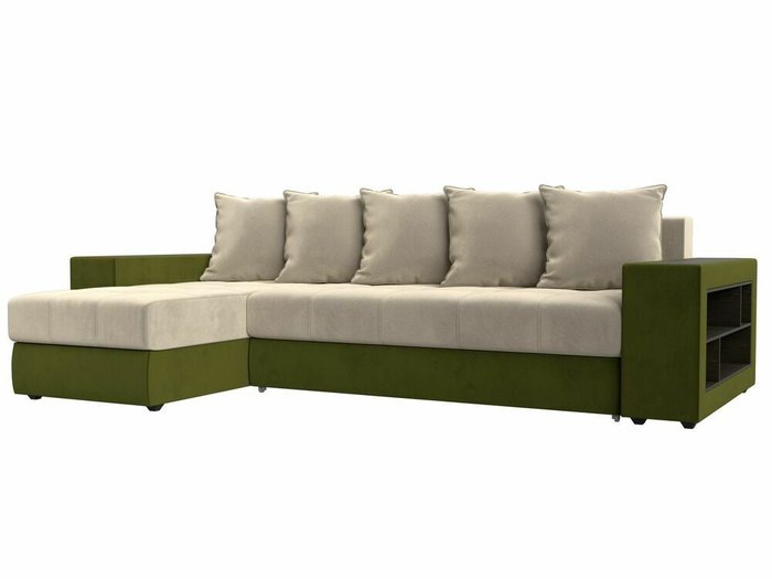 Угловой диван-кровать Дубай бежево-зеленого цвета левый угол