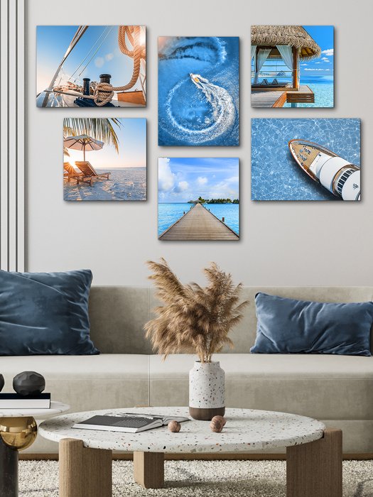 Набор из шести картин Море 150х95 сине-голубого цвета - лучшие Картины в INMYROOM