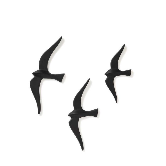 Комплект из трех настенных украшений птицы Tuga черного цвета