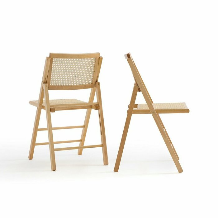 Комплект из двух складных стульев из бука и плетения Rivia бежевого цвета - купить Обеденные стулья по цене 30761.0