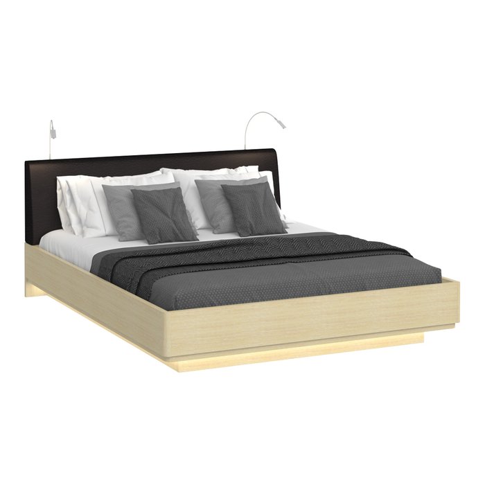 Кровать Элеонора 140х200 с изголовьем черного цвета и двумя светильниками  - купить Кровати для спальни по цене 56640.0