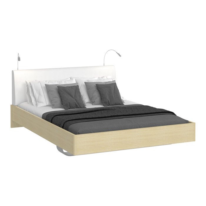 Кровать Элеонора 160х200 с изголовьем белого цвета и двумя светильниками - купить Кровати для спальни по цене 55264.0