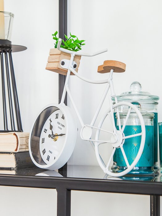 Декоративные часы Велосипед с суккулентом белого цвета - купить Часы по цене 1440.0