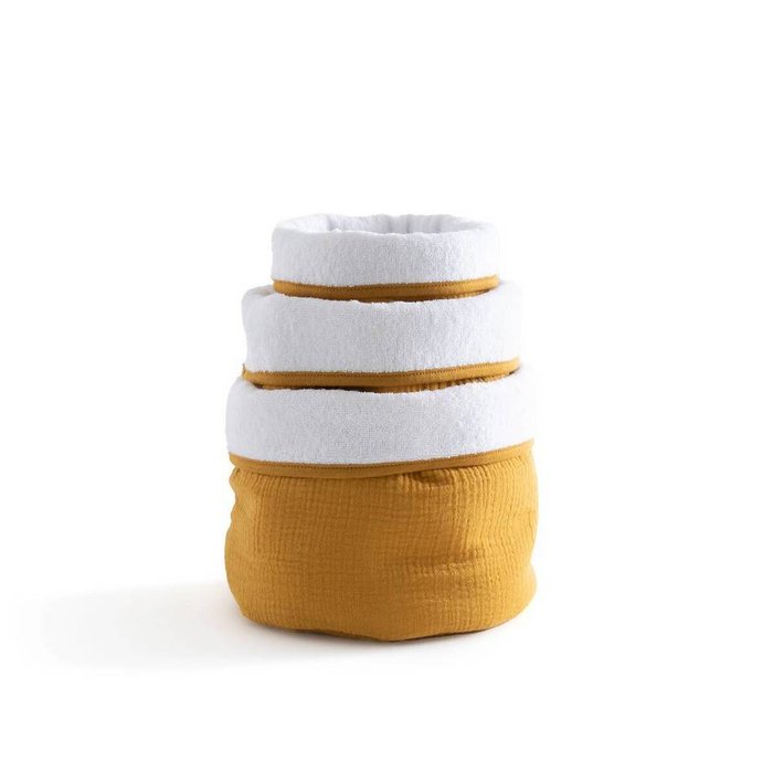 Комплект из трех корзин из хлопчатобумажной газовой ткани Kumla желтого цвета - купить Плетеные корзины по цене 4405.0