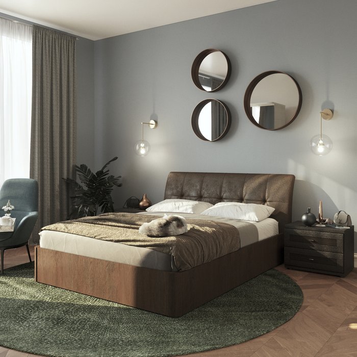 Кровать Сиена 180х200 коричневого цвета и подъемным механизмом  - лучшие Кровати для спальни в INMYROOM