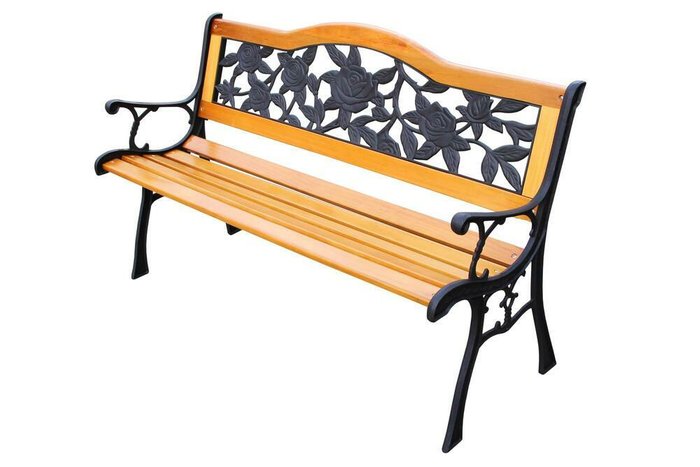Лавочка садовая бежево-черного цвета - купить Садовые скамейки по цене 10114.0