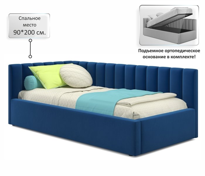 Кровать Milena 90х200 синего цвета с подъемным механизмом - лучшие Кровати для спальни в INMYROOM