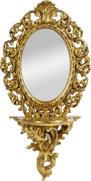 Зеркало настенное с полочкой золотого цвета
