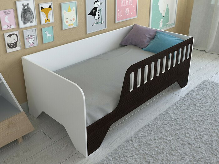 Кроватка Астра 13 80х160 цвета Венге-белый - купить Одноярусные кроватки по цене 9460.0