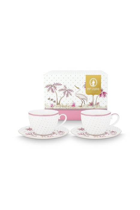 Набор из двух чашек с блюдцами Jolie Dots Gold Pink белого цвета Набор из двух чашек с блюдцами Jolie Dots Gold Pink белого цвета