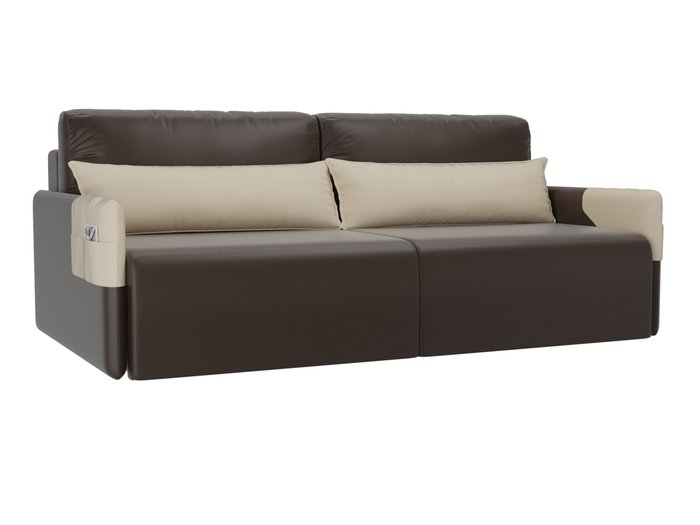 Прямой диван-кровать Армада коричневого цвета (экокожа)