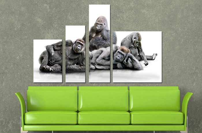 Стильная полиптих для декора стен "Семья горилл"