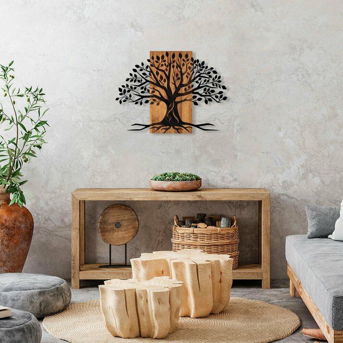 Настенный декор Дерево 80x58 коричнево-черного цвета - лучшие Декор стен в INMYROOM