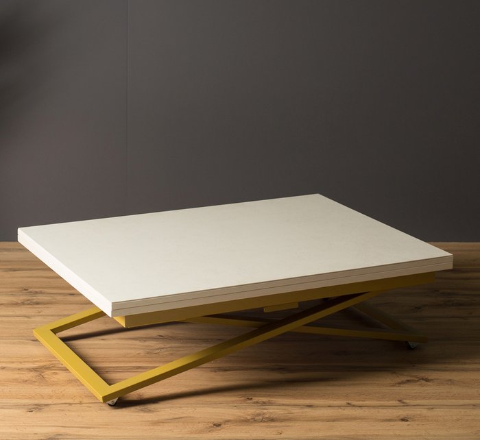 Стол трансформер Compact из керамогранита цвета аворио на золотых опорах - купить Обеденные столы по цене 43990.0
