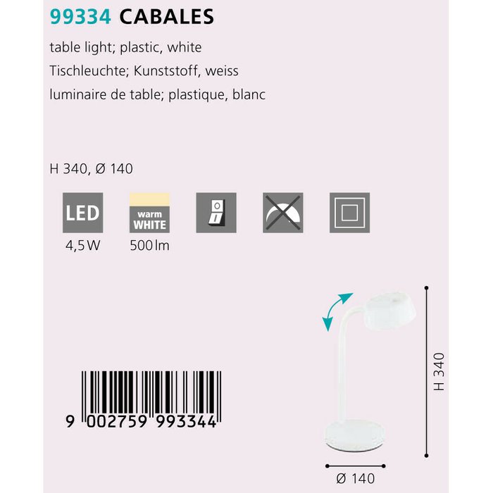 Настольная лампа Cabales белого цвета - купить Рабочие лампы по цене 4990.0