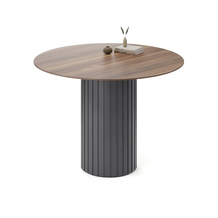 Обеденный стол круглый Кейд черного цвета с коричневой столешницей - купить Обеденные столы по цене 61952.0