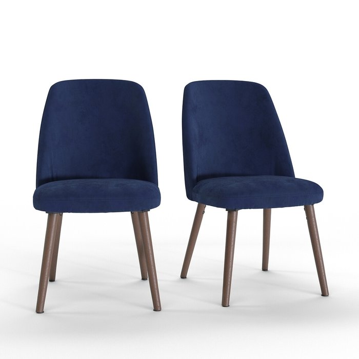 Комплект стульев из велюра и орехового дерева Watford синего цвета