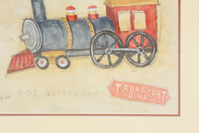 Винтажный постер в раме Vintage Locomotive с рисунком паровоза  - лучшие Картины в INMYROOM
