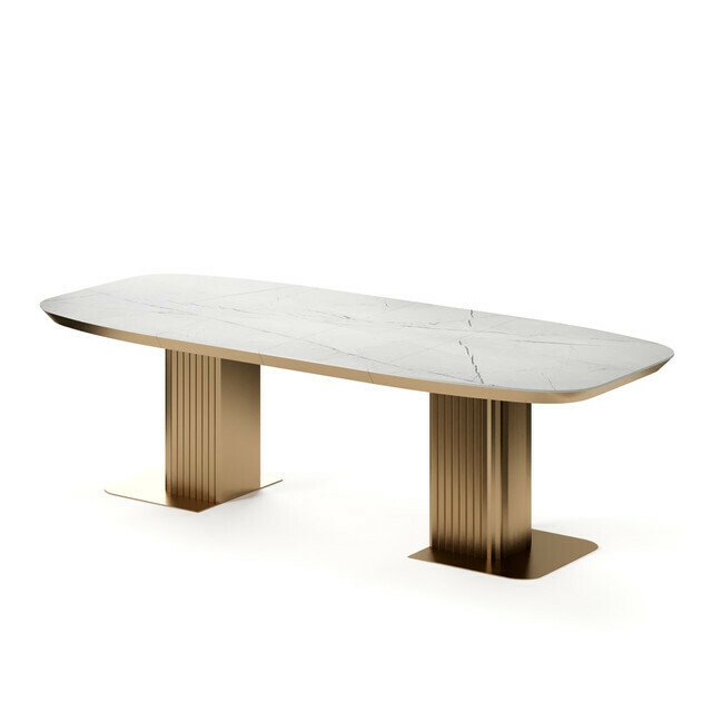 Раздвижной обеденный стол Гиртаб с золотым основанием - лучшие Обеденные столы в INMYROOM