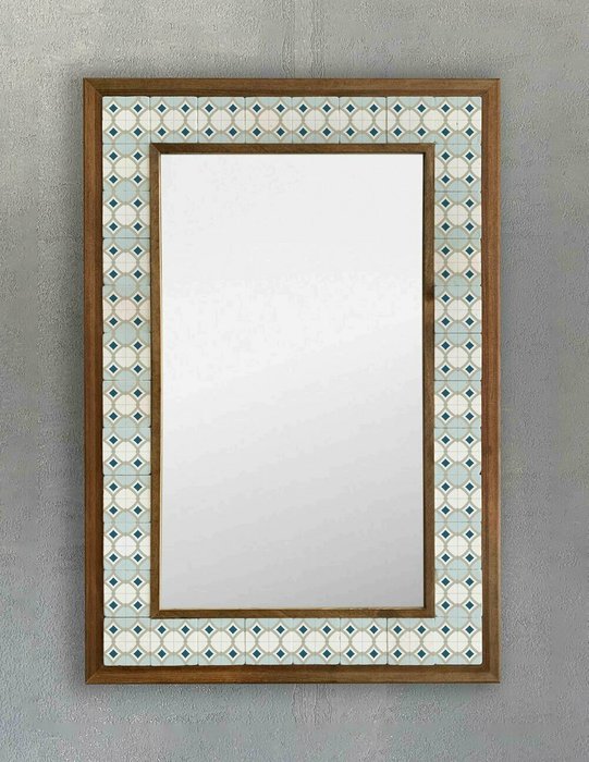 Настенное зеркало с каменной мозаикой 43x63 бежево-коричневого цвета - купить Настенные зеркала по цене 22495.0