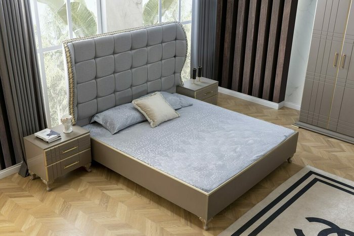 Кровать Нехир 160х200 коричнево-серого цвета без подъемного механизма - лучшие Кровати для спальни в INMYROOM