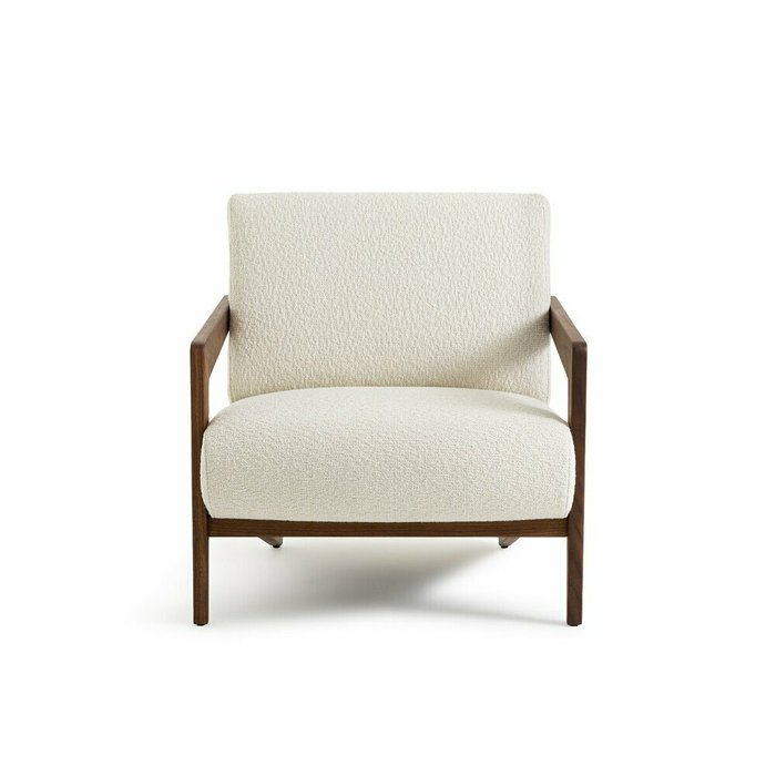 Кресло из массива ореха и буклированной ткани Izag бежевого цвета - купить Интерьерные кресла по цене 107854.0