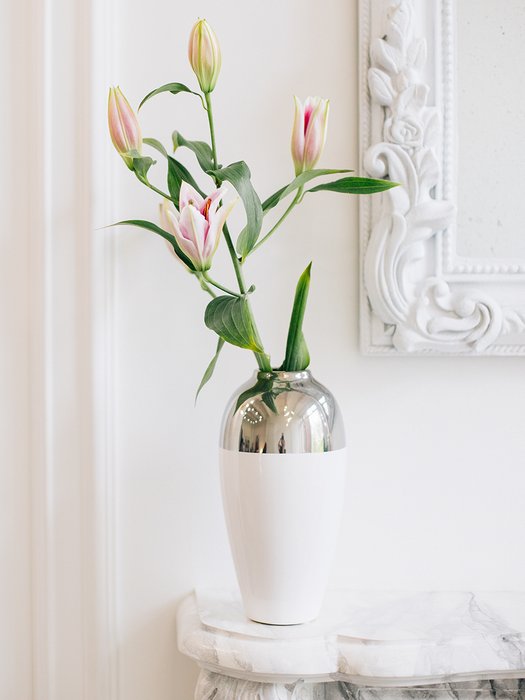 Декоративная ваза Шик бело-серебряного цвета - лучшие Вазы  в INMYROOM