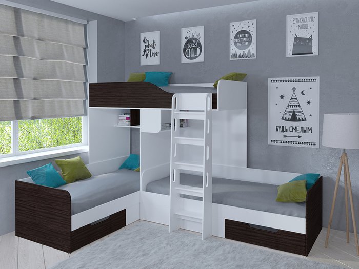 Двухъярусная кровать Трио 80х190 цвета белый-Венге - купить Двухъярусные кроватки по цене 32400.0