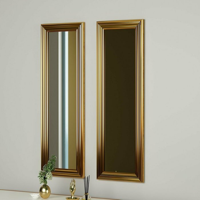 Набор из двух настенных зеркал Decor 30х90 золотого цвета - купить Настенные зеркала по цене 27716.0