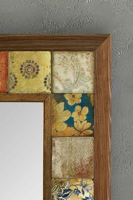 Настенное зеркало с каменной мозаикой 33x33 коричнево-бежевого цвета - лучшие Настенные зеркала в INMYROOM