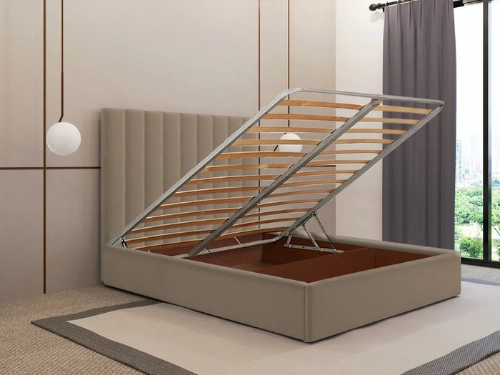 Кровать Параллель 160х200 бежевого цвета с подъемным механизмом - купить Кровати для спальни по цене 48870.0