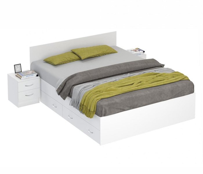 Кровать с двумя тумбами Виктория 180х200 белого цвета