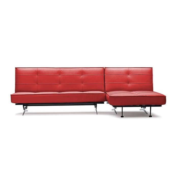 Угловой диван-кровать Арни из натуральной кожи красного цвета