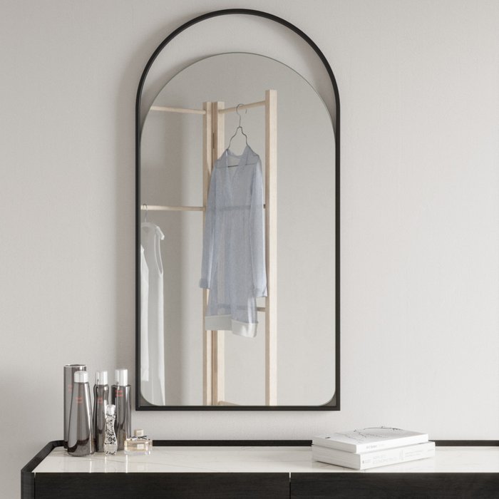 Дизайнерское арочное настенное зеркало Arkelo S  в металлической раме черного цвета. - купить Настенные зеркала по цене 11900.0