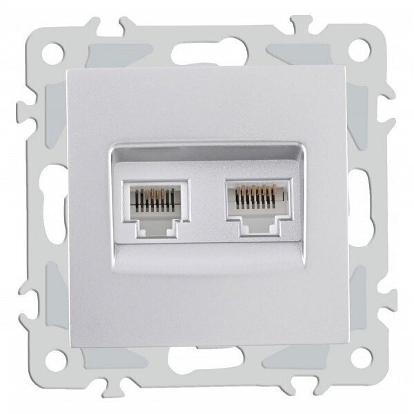 Розетка двойная RJ-11 и Ethernet RJ-45, без рамки 206.44-1.silver Розетка двойная RJ-11 и Ethernet RJ-45, без рамки 206.44-1.silver