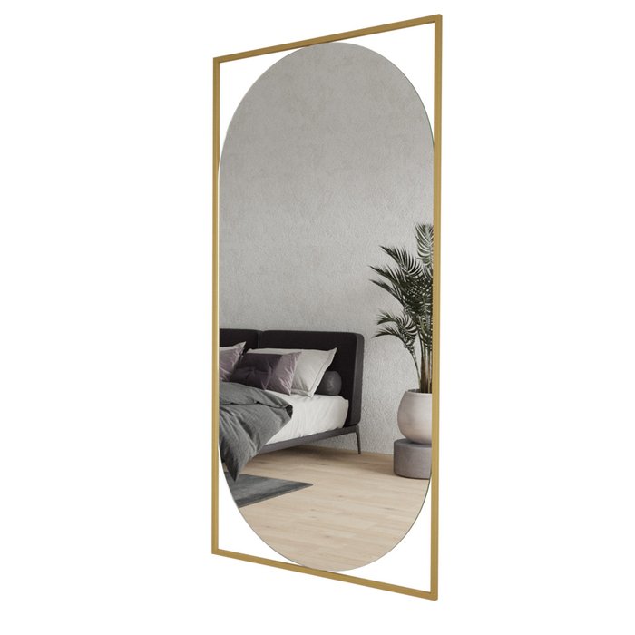 Дизайнерское настенное большое зеркало Kvaden XL в полный рост в металлической раме золотого цвета - купить Настенные зеркала по цене 23900.0
