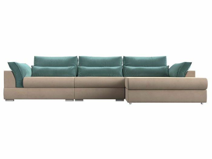 Угловой диван-кровать Пекин Long бирюзово-бежевого цвета угол правый - купить Угловые диваны по цене 112999.0